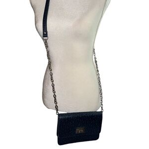 Banana Republic Crossbody Bag Purse Blue Faux Ostrich Synthetic Leather #B